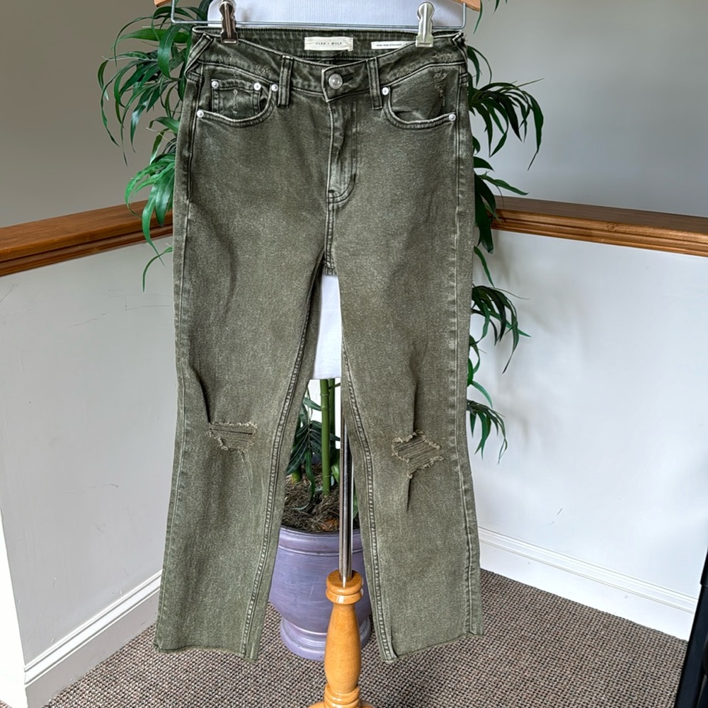 Cleo + Wolf Jeans Women's Faded Green High Rise Frayed